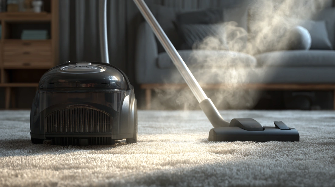 Modern cordless vacuum cleaner being used on a carpet