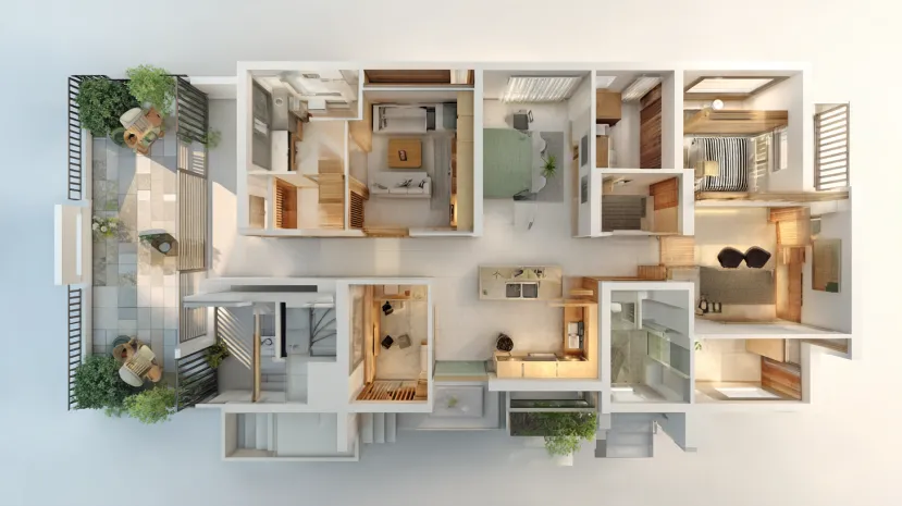 Versatile floor plan showing a complex residential layout