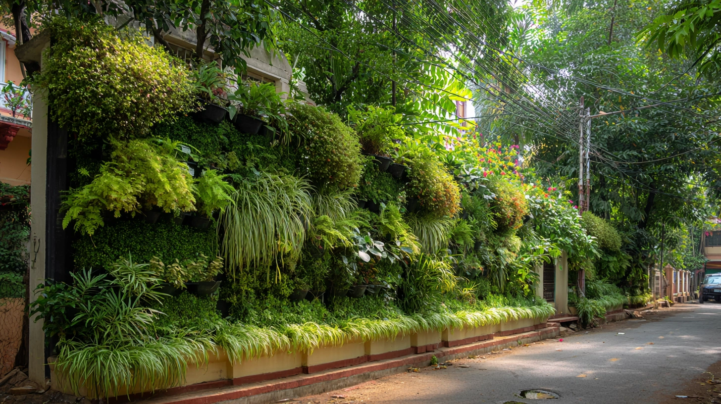 Lush green vertical garden installed on a compound wall
