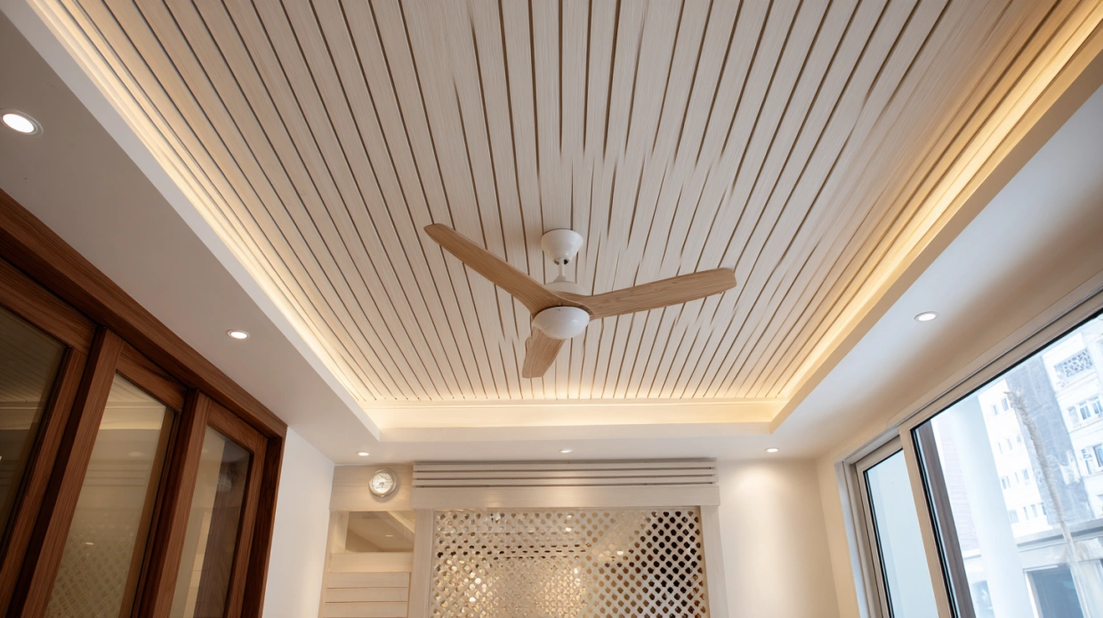 Vertical line POP ceiling with centre fan