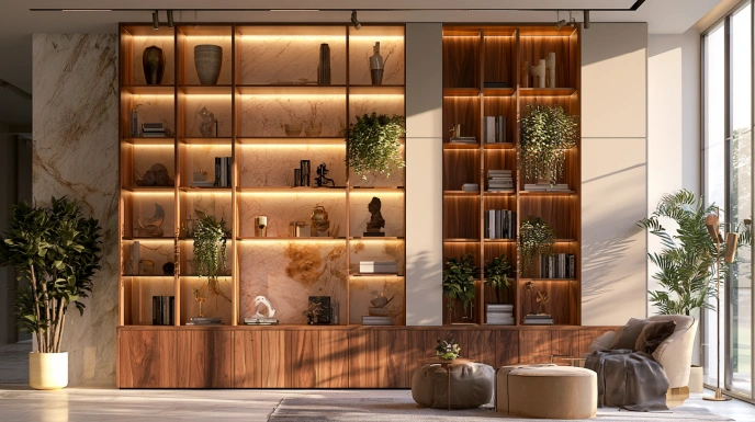 Vertical showcase design for hall