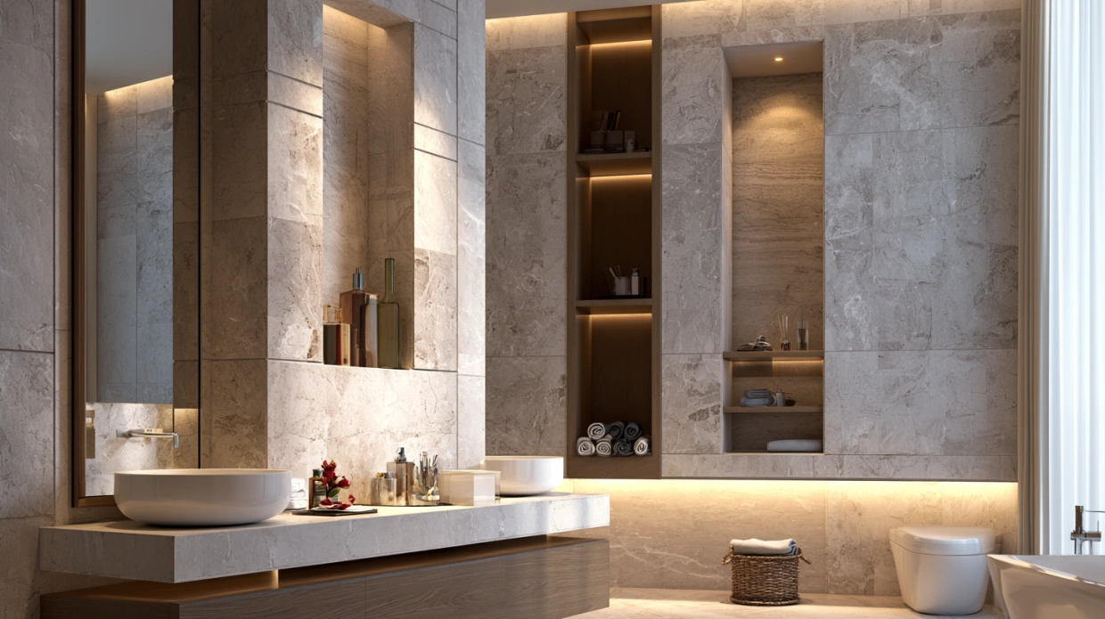 Tall vertical niche in a modern bathroom