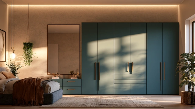 Matte teal wardrobe design