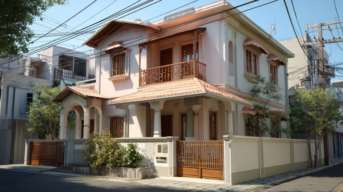 Indian Victorian home with trims and pastel walls