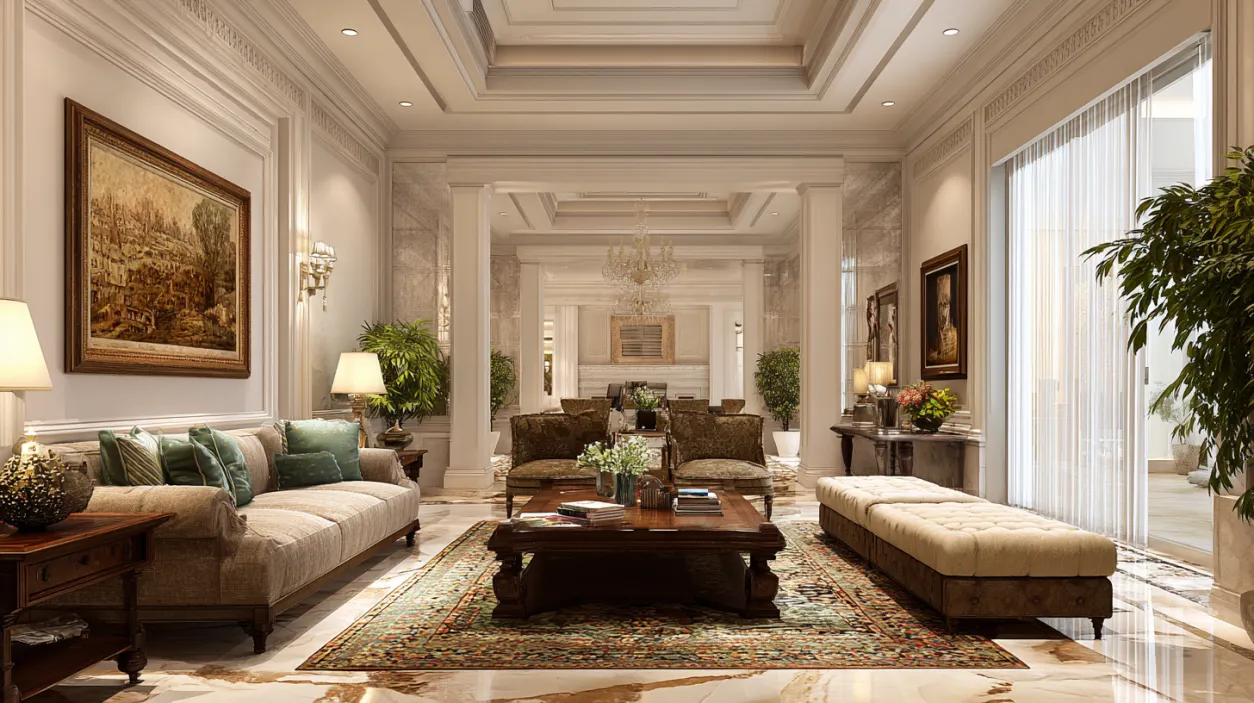 Stylish villa interior showcasing open plan living.