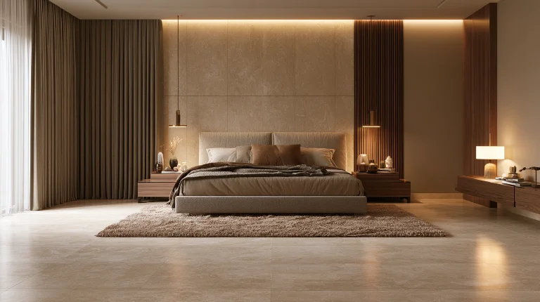 Soft vinyl 3D floor tiles in a cozy bedroom