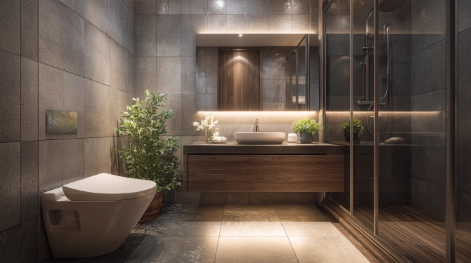 Bathroom with waterproof vinyl flooring