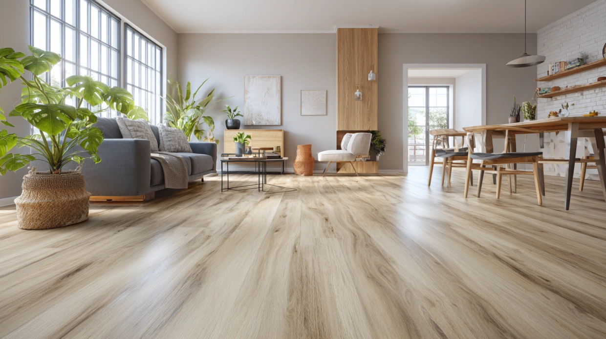 Luxury vinyl plank flooring with wood look