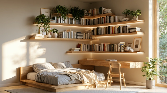 Wall mounted bookshelf design