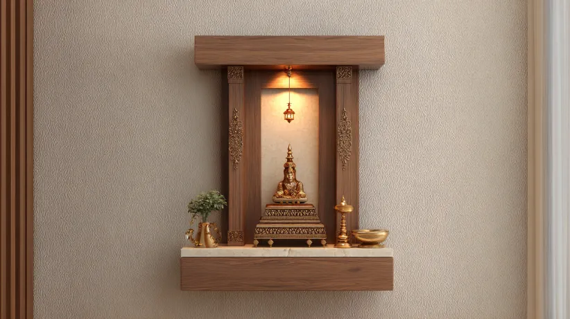Wall-mounted Indian mandir design for home interiors