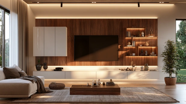 Wall-mounted TV unit with storage
