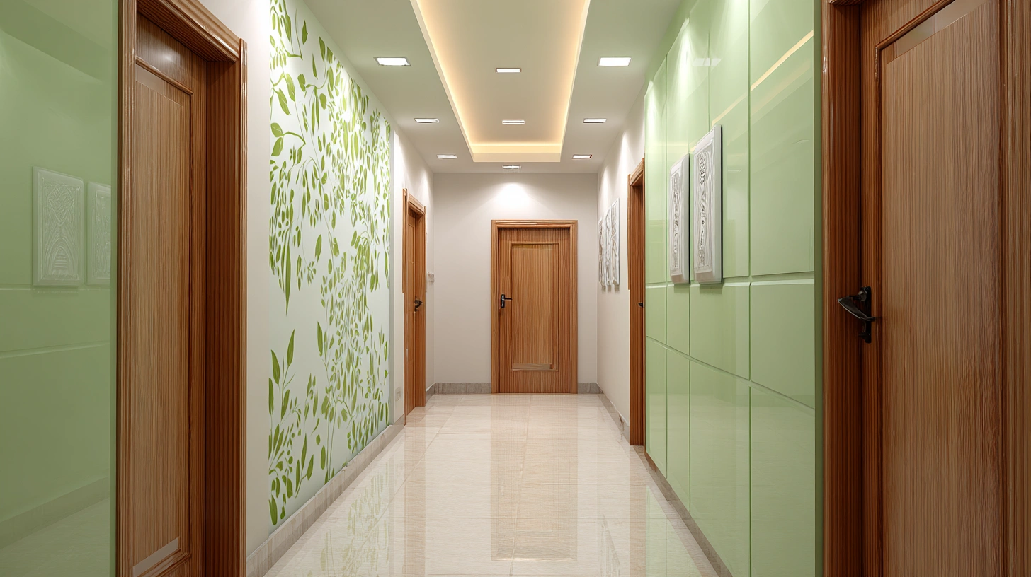 Light green wall panels in simple apartment corridor
