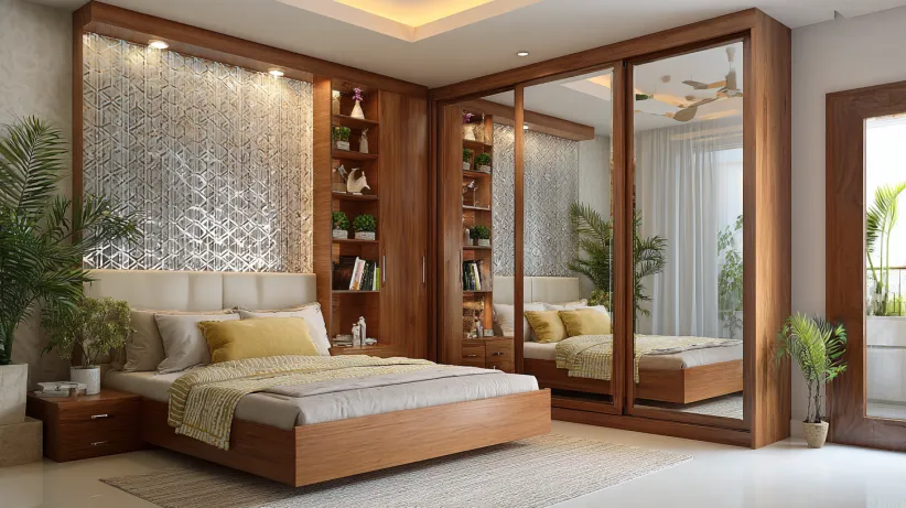 Wall-to-wall mirrored sliding wardrobe design