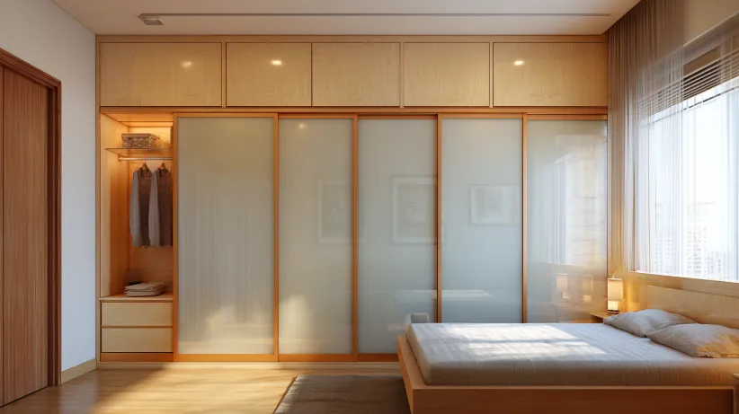 Sliding wardrobe design with wall-to-wall bedroom integration