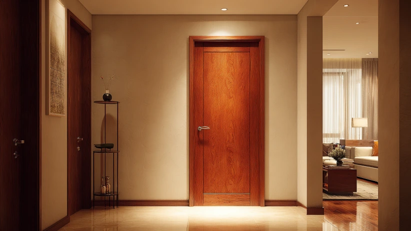 warm cherry wood finish featured in elegant flush door designs