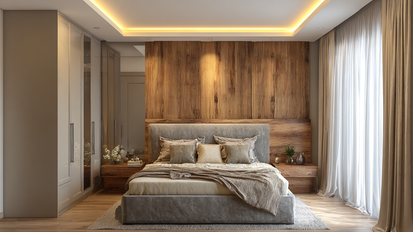 Warm contemporary bedroom interior