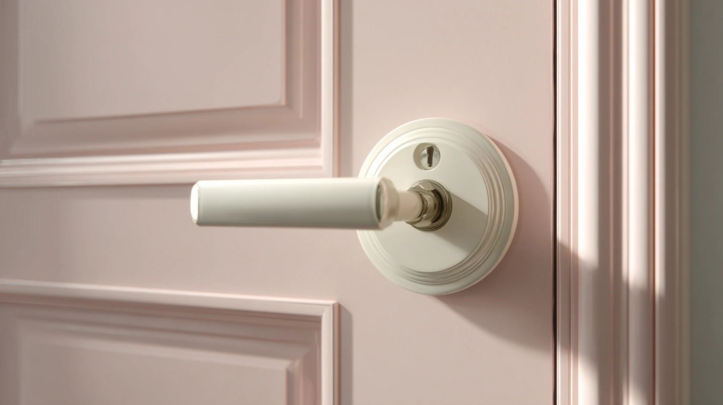Warm white handle on pastel door