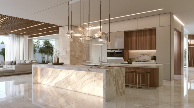 Waterfall edge kitchen countertop