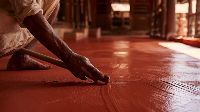 Red oxide flooring in a South Indian home