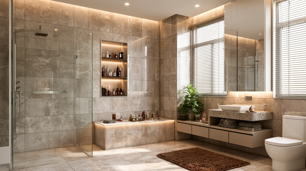 Modern bathroom with built-in recessed wall niche