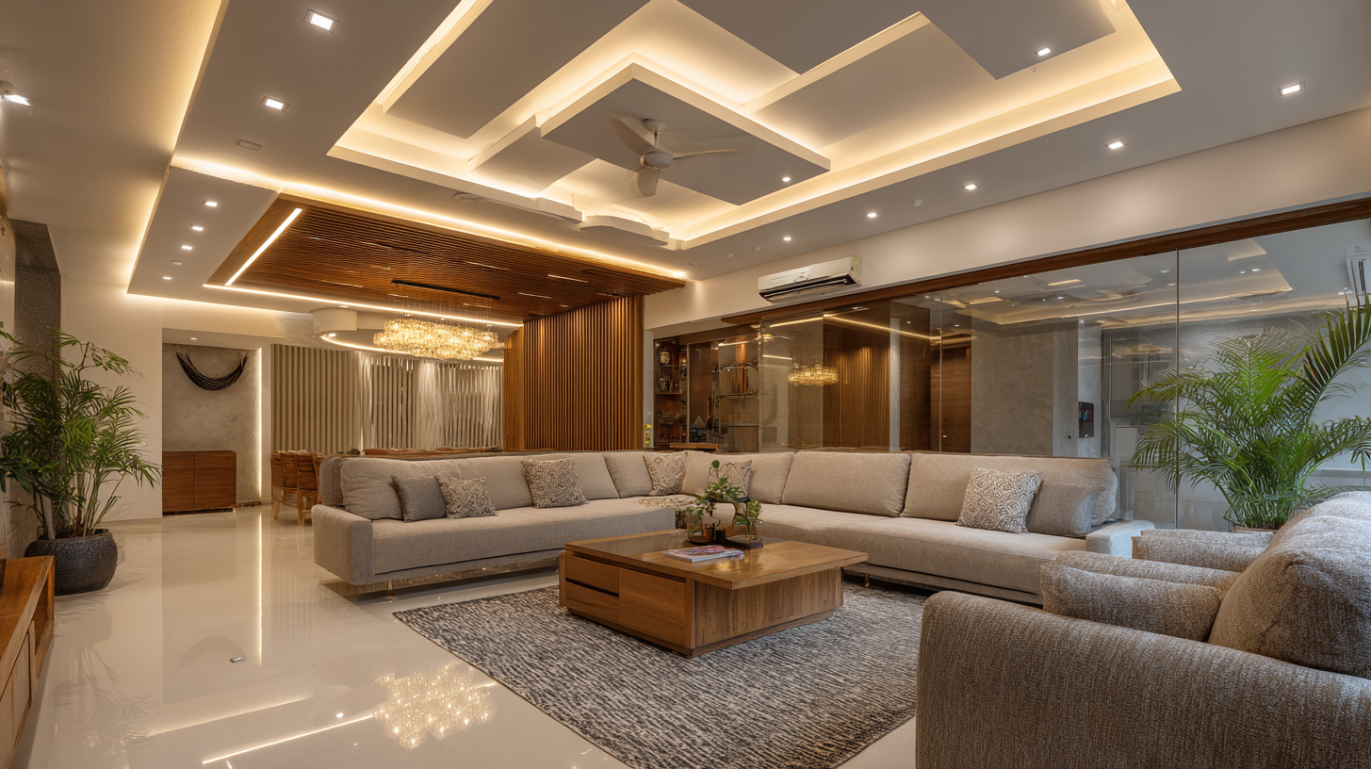 Modern gypsum false ceiling in Indian apartment interior