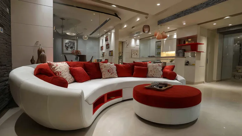 White And Red Sectional Sofa
