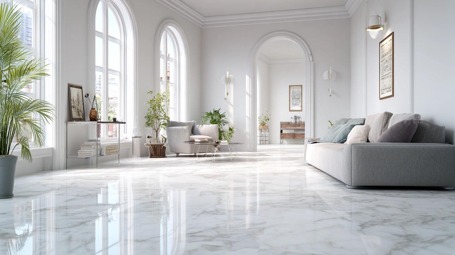 White granite flooring in bright modern interior