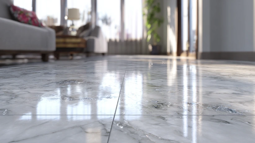 white ice finish used in elegant living room granite flooring