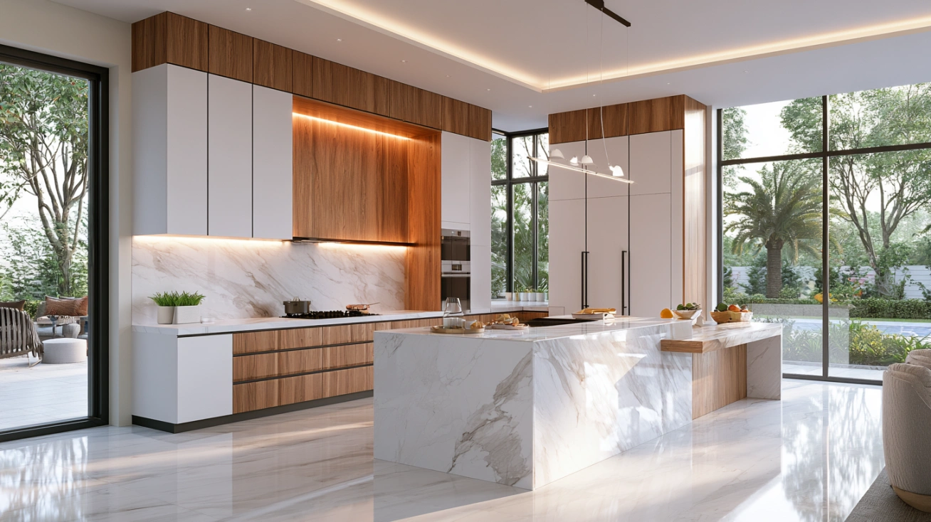 White Italian marble modular kitchen countertop