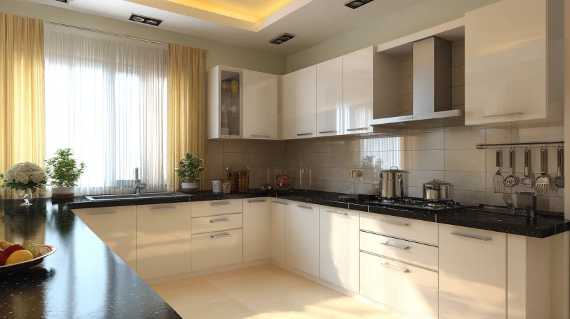 all-white kitchen with black granite kitchen counter granite design