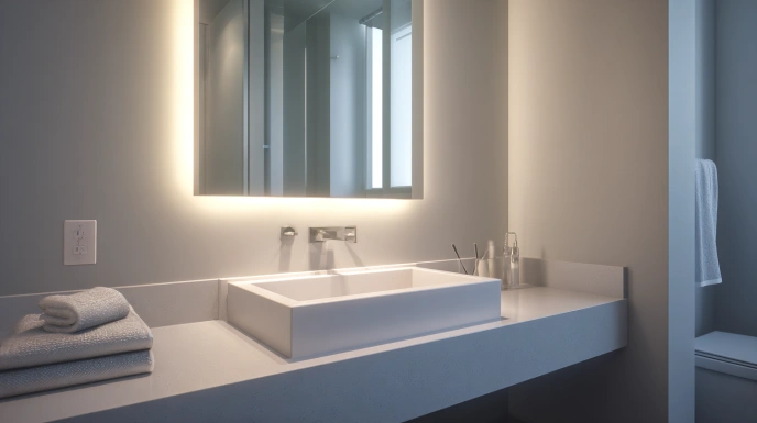 White powder room with minimal design