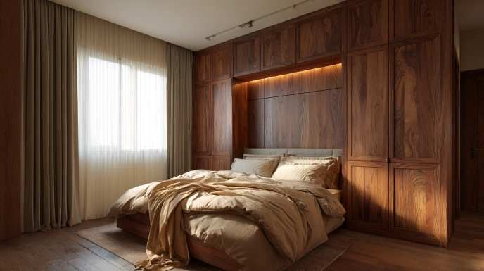 Bedroom highlighting natural wood elements