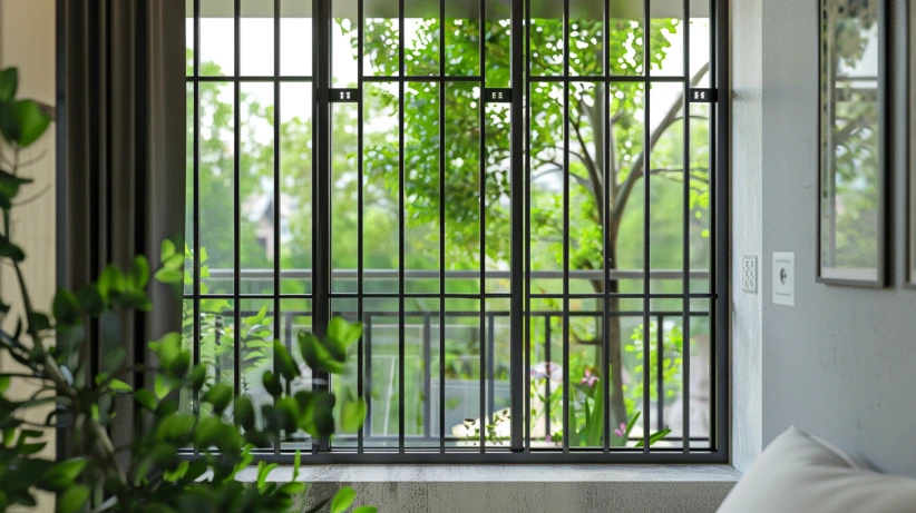 bolt-secured frame featured in a sturdy window grill design