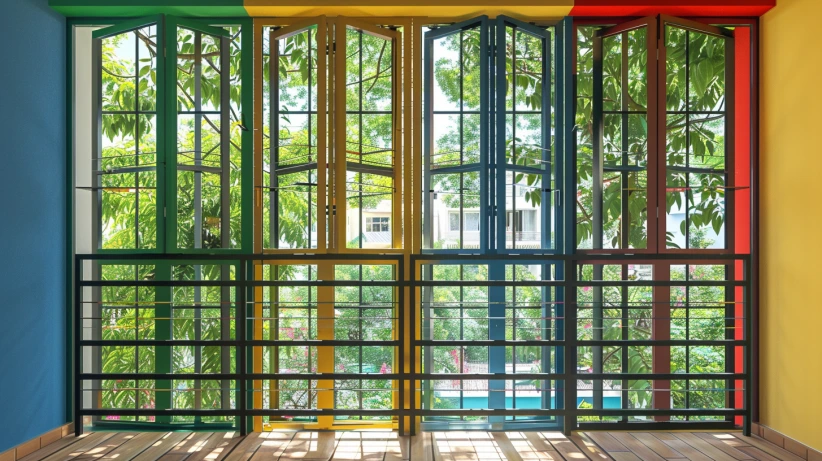 multi-colour finish featured in a vibrant window grill design