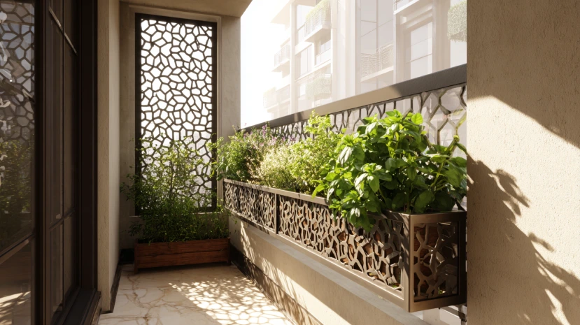 planter-integrated window grill design for fresh indoor greenery