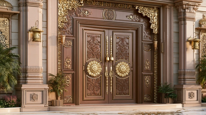 Main door with designer handle