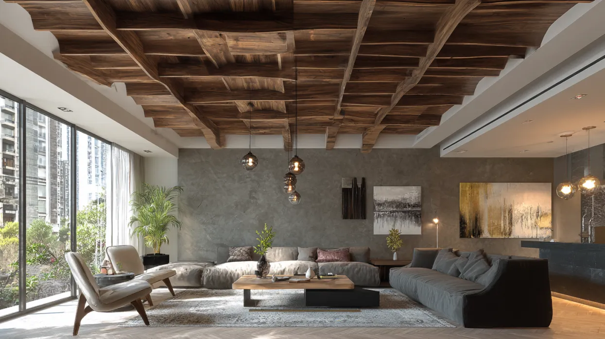 wood and charcoal grey modern interior design