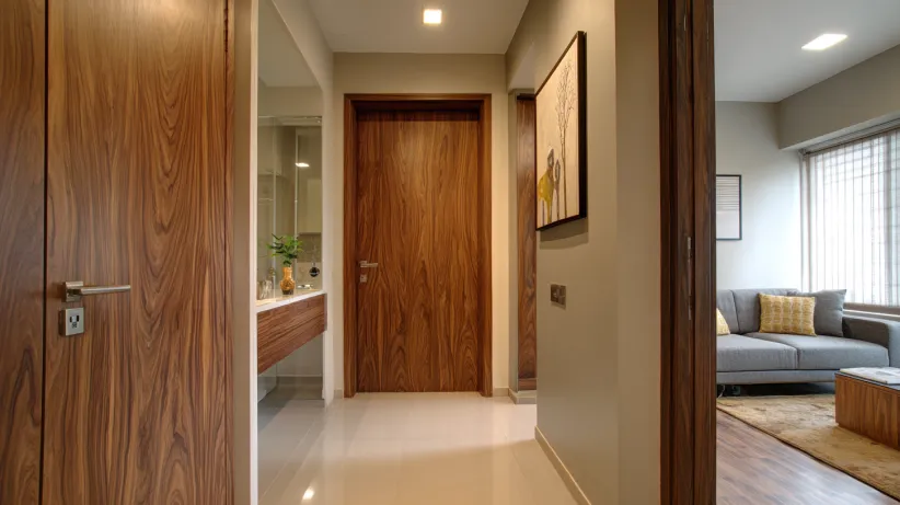 Beautiful wood-grain finished PVC bathroom door