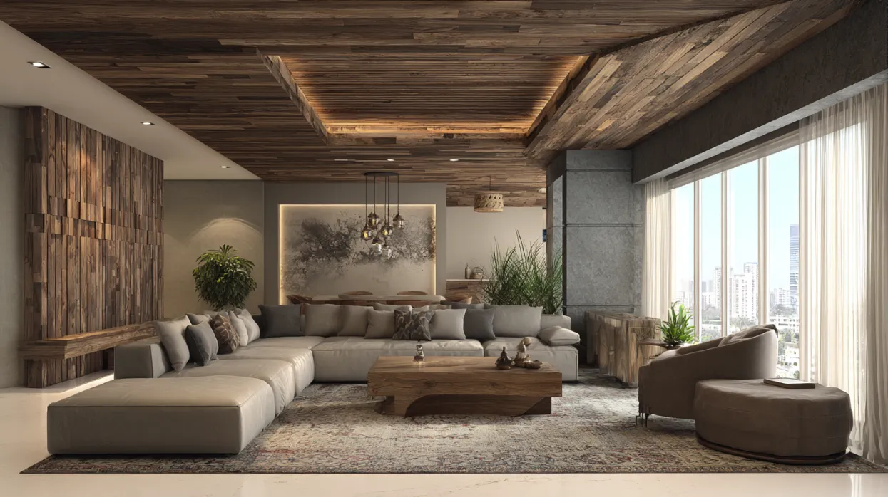 wood and taupe interior design