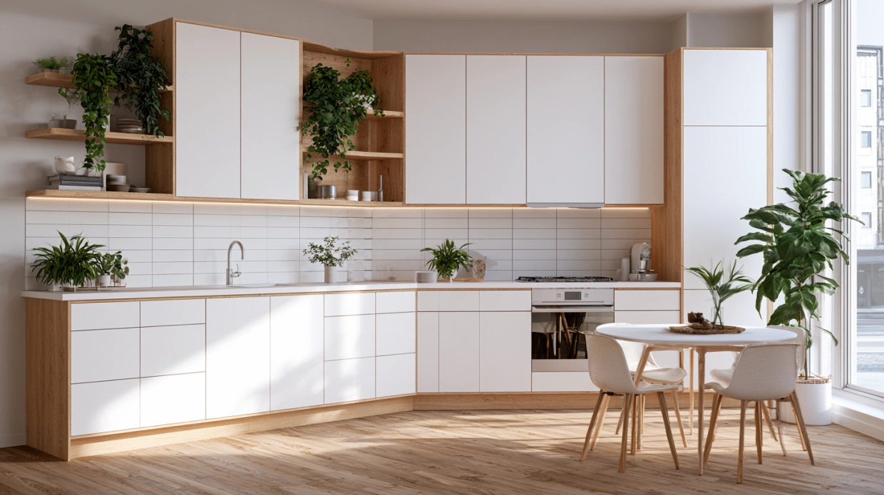 Wood and white Scandinavian kitchen