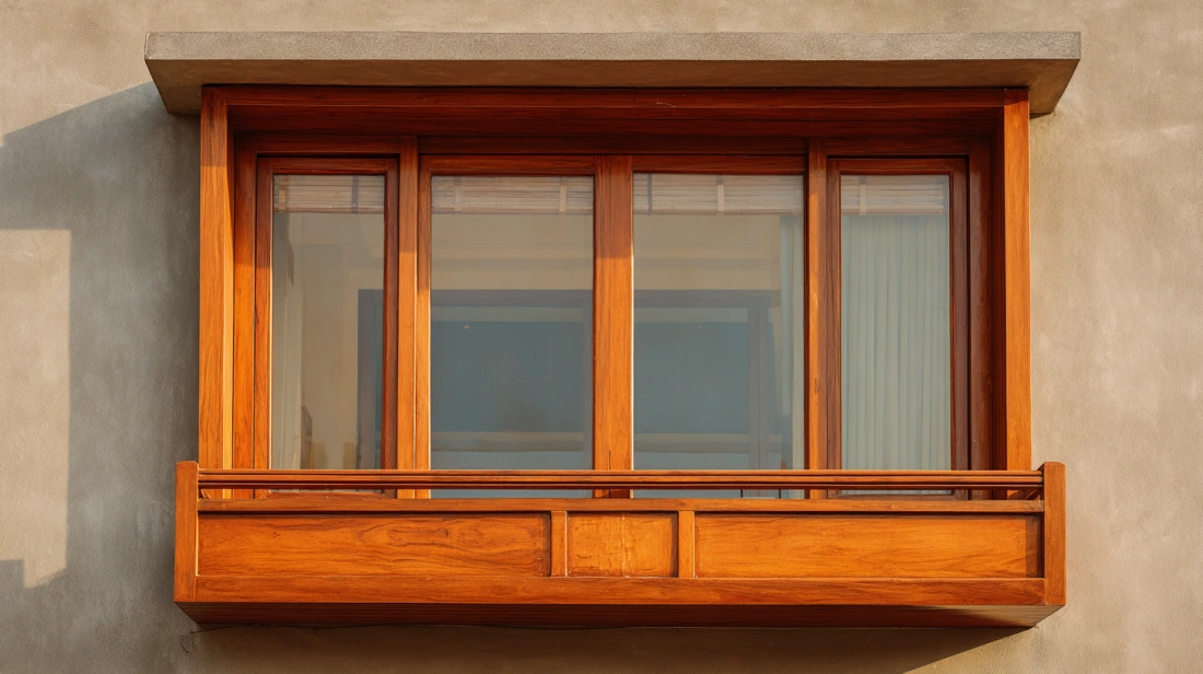 Traditional solid wooden window frames for rustic balcony charm