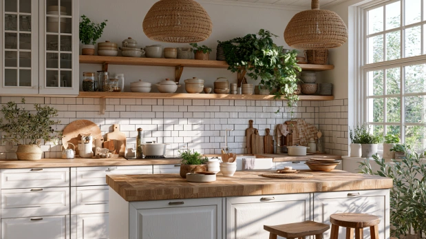 Wooden butcher block kitchen countertop