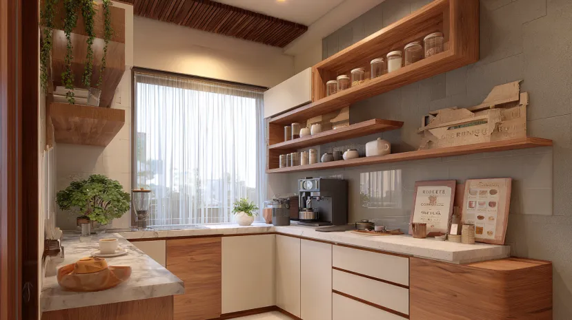 wooden display areas for kitchen entrance design with storage