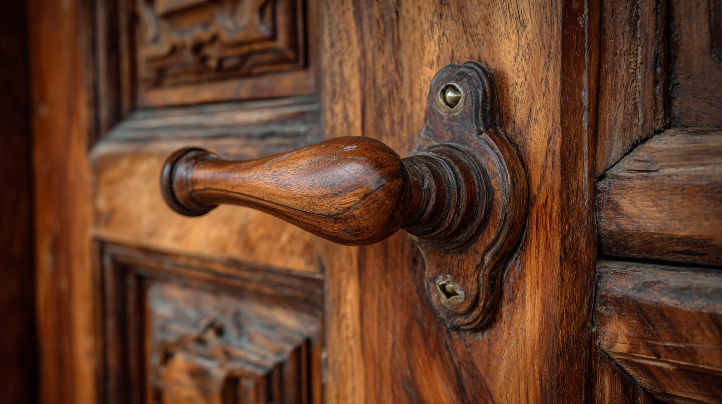 Solid wooden handle on classic door