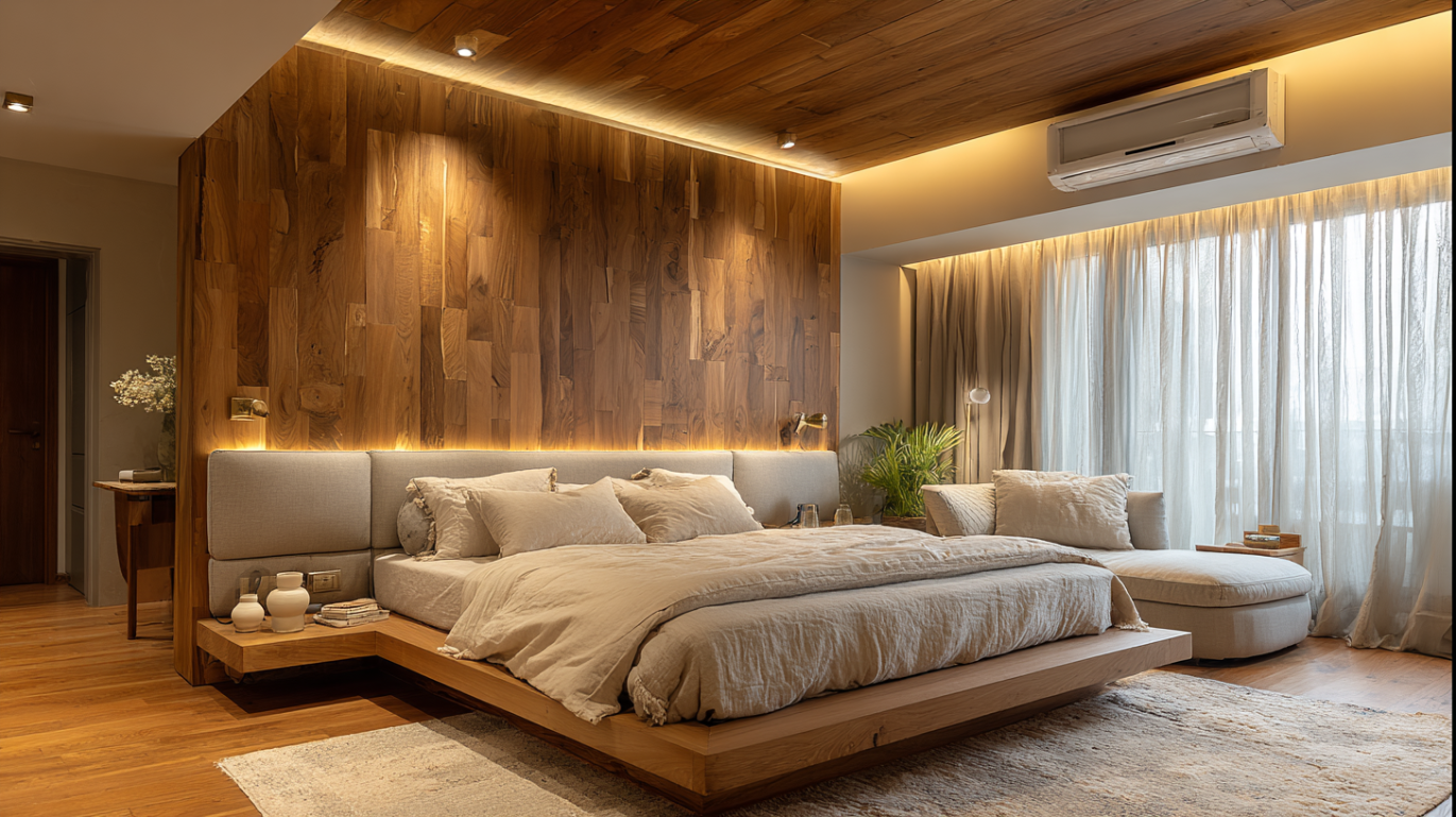 Wooden false ceiling bedroom design