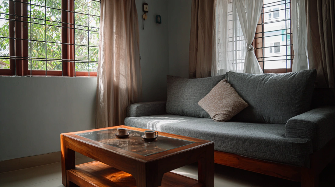 Wooden frame glass top tea table