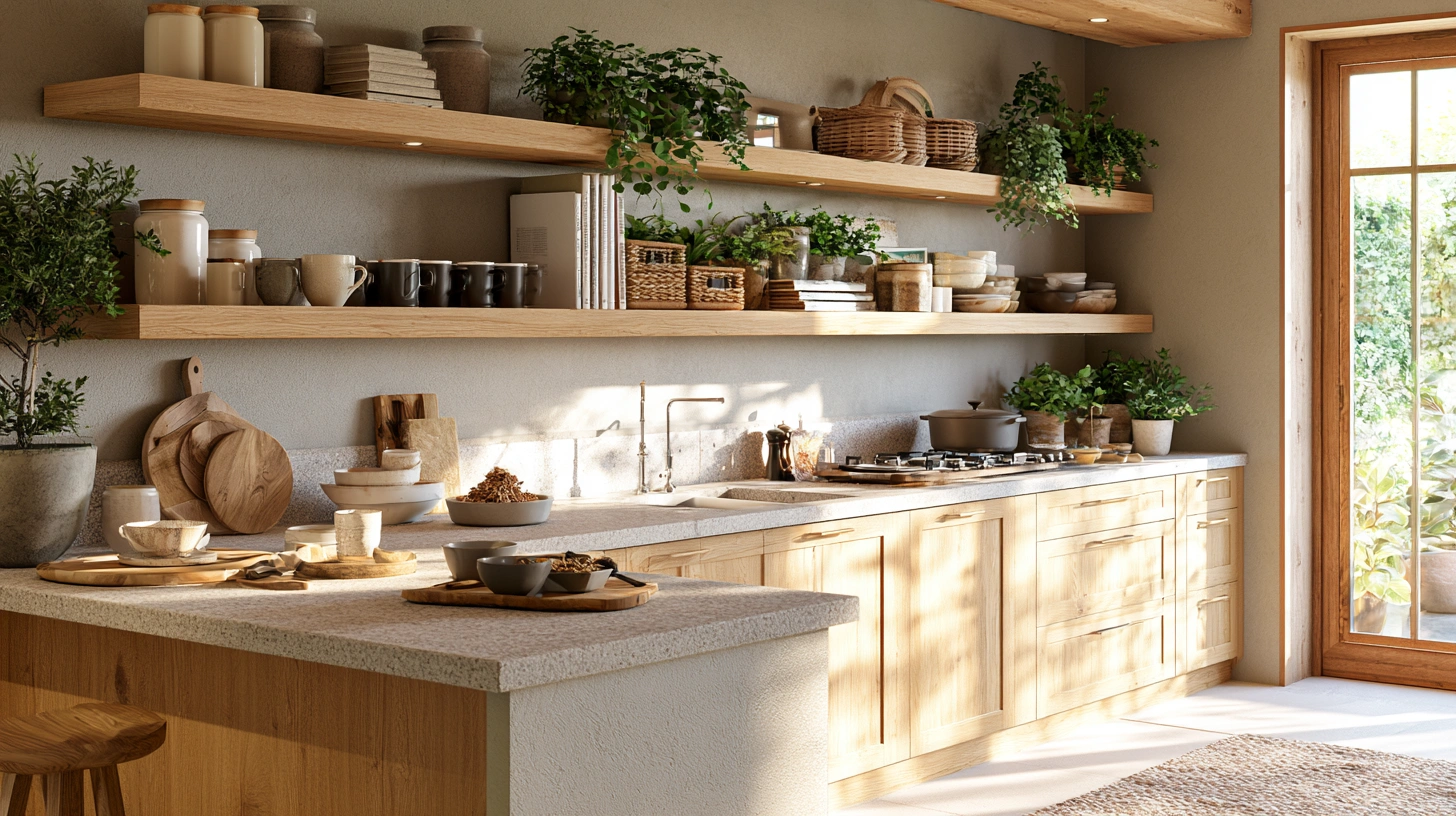Wooden kitchen rack with jars and décor