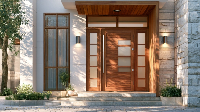 Wooden door with frosted glass