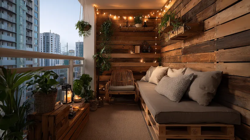 Wooden Pallet Finish Balcony Wall Design