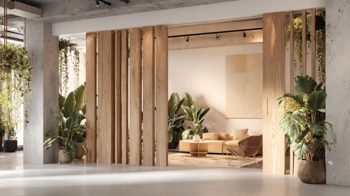 Wooden sliding partition for living-dining separation